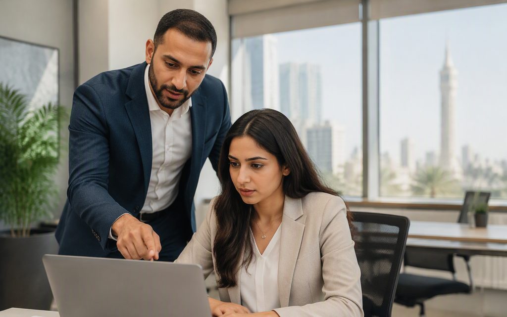 A Tawasul team leader coaching a colleague