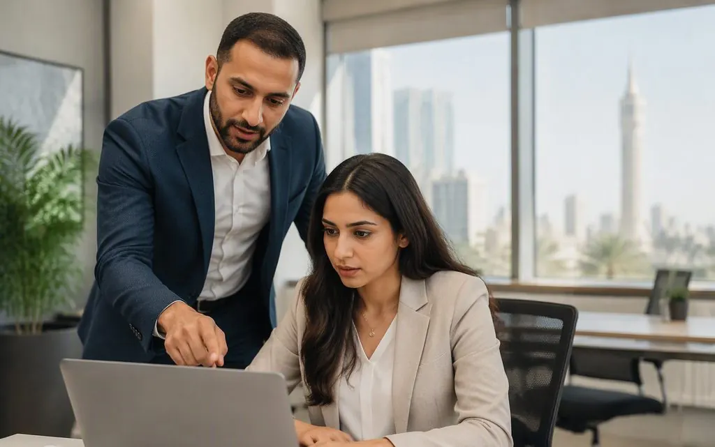 A Tawasul team leader coaching a colleague